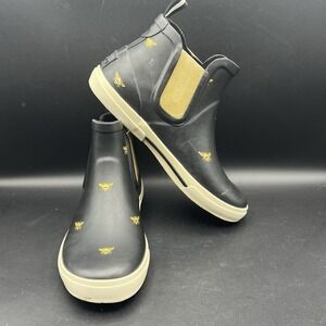 Joules Rainwell Wellington Boots Women's Black Gold Bee Waterproof Size US 7